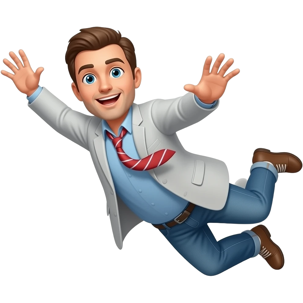 Man falling while his arms is stretched out trying to grab somthing that cannot be grabbed emoji