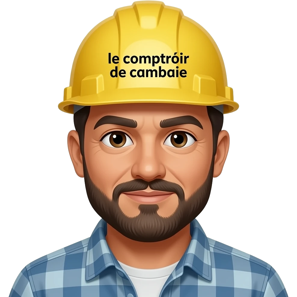 genere moi un bricoleur de type metis,avec un casque de chantier, sur le casque ecrit en noir "le comptoir de cambaie" emoji