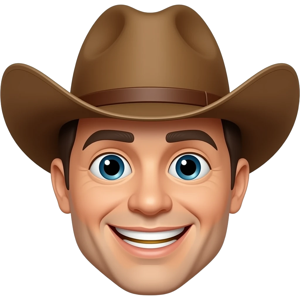 Make an emoji of a smiling happy face with gold teeth and a cowboy hat. emoji