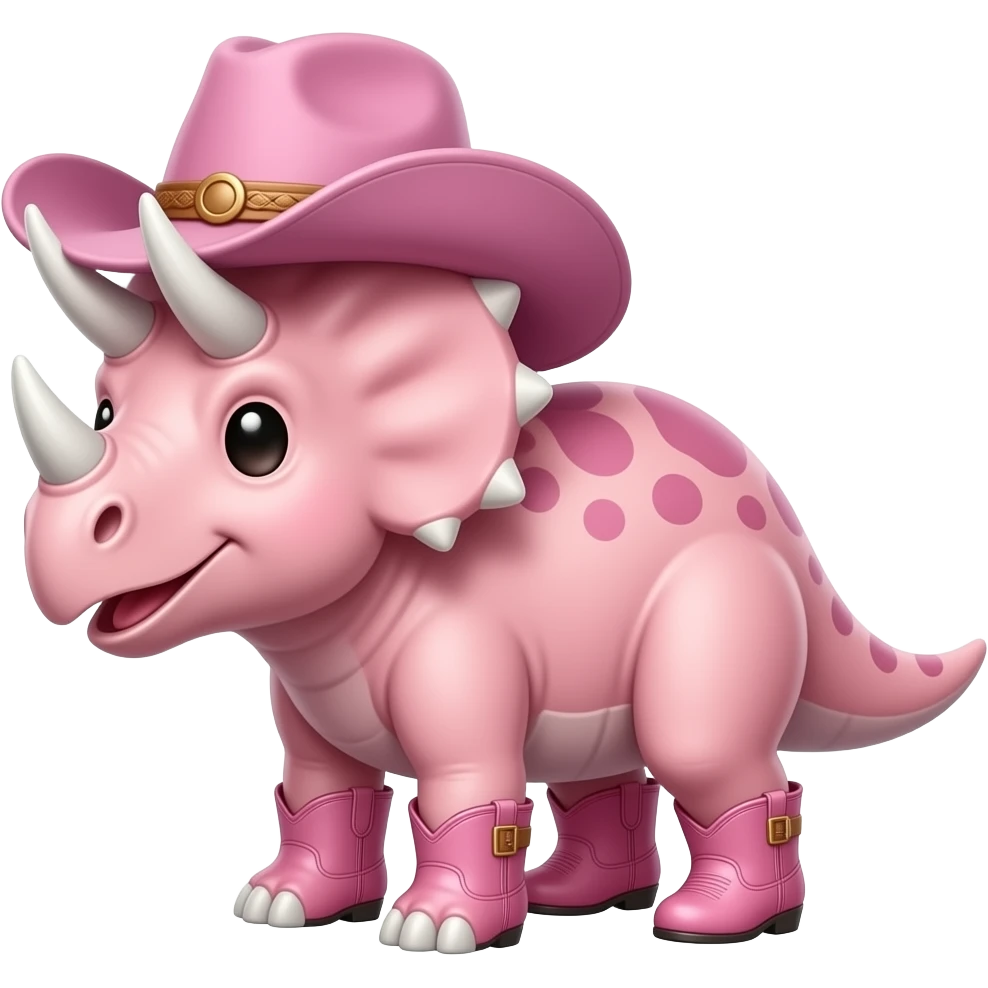 pink triceratops with pink cowboy hat on his head, and cute pink boots on his feet emoji