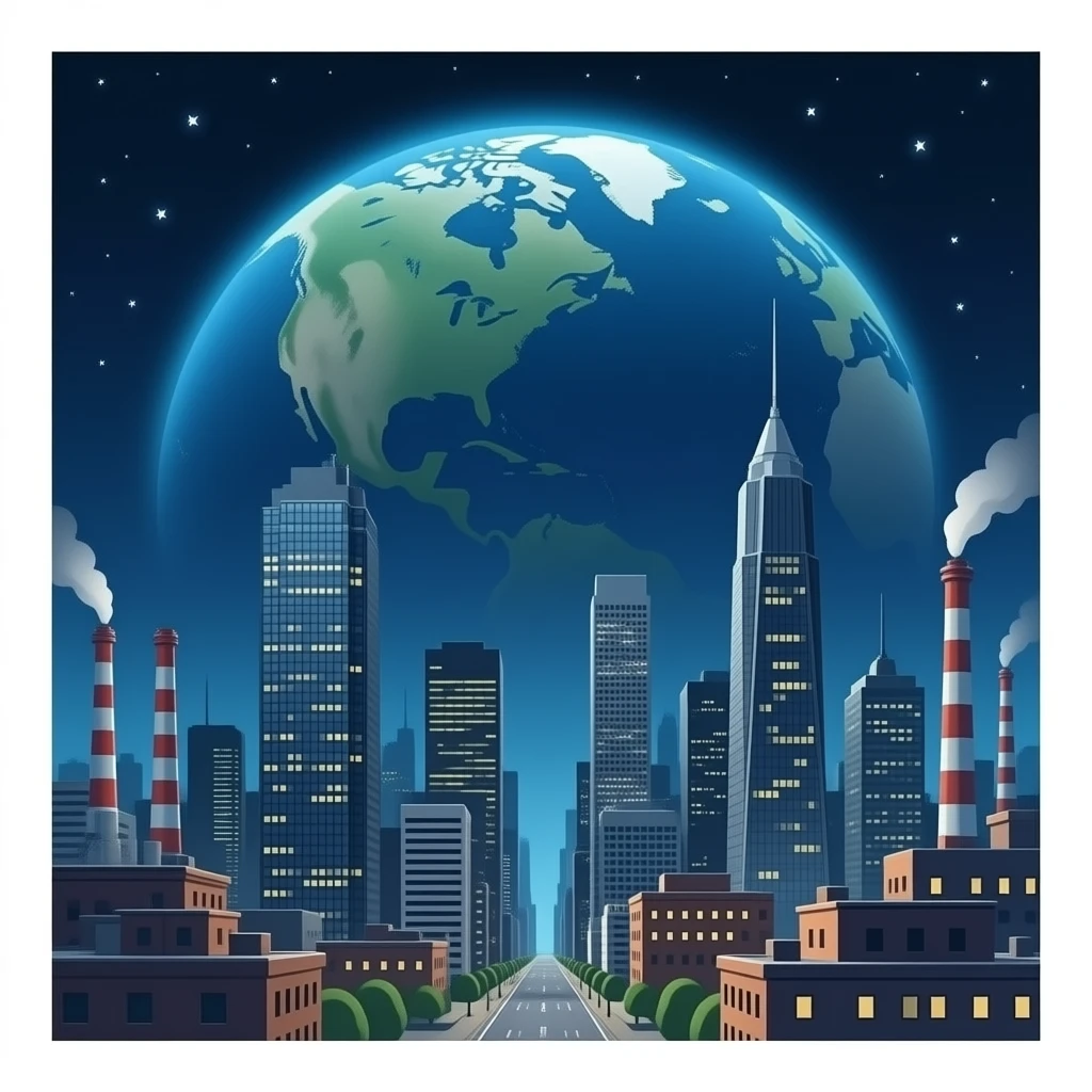 high buildings urban industry earth globe space vision emoji