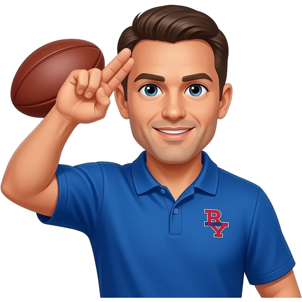 coach in a blue shirt throwing up the texas tech rebels salute emoji