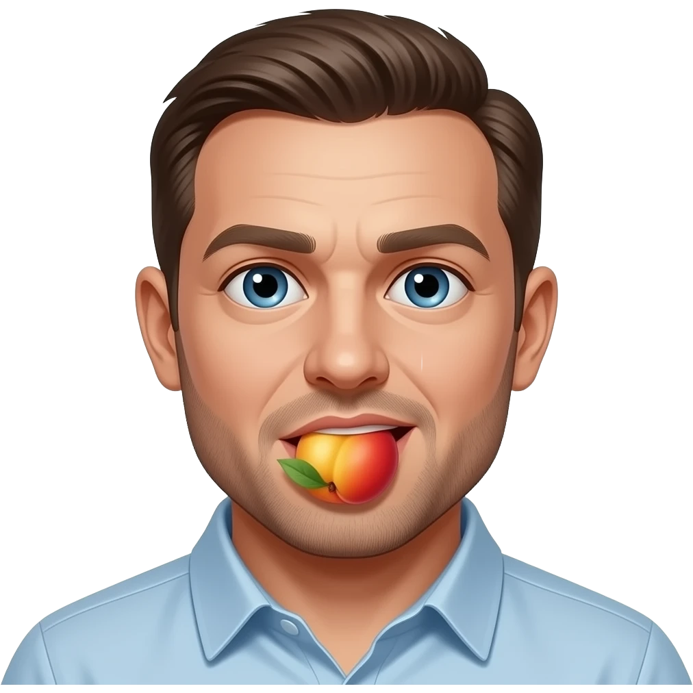 Bald man licking peach emoji