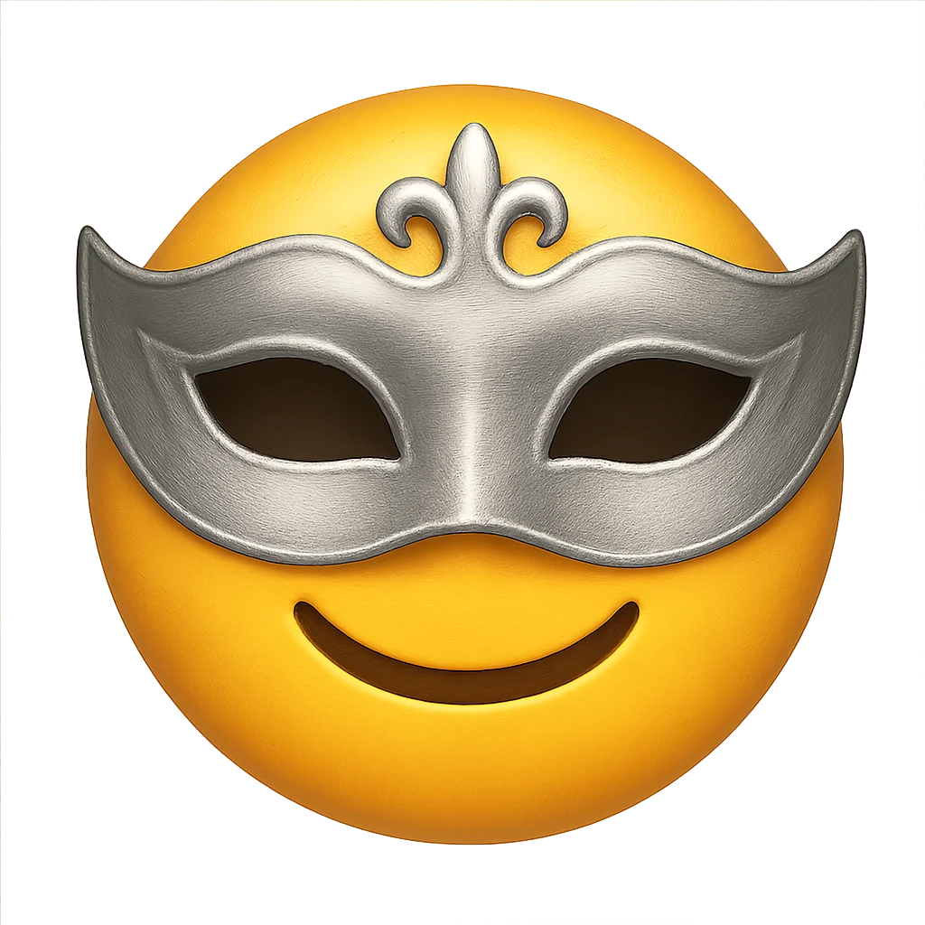 yellow face with silver masquerade mask emoji, digital illustration emoji