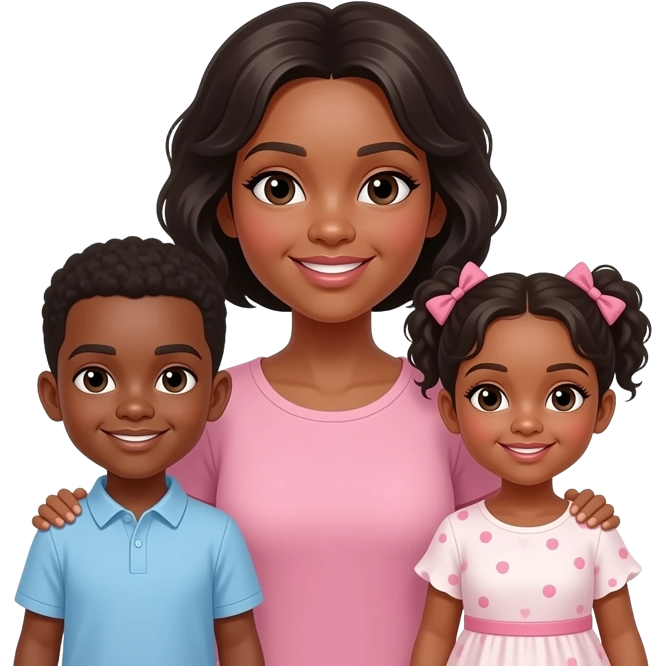 Black mom with three kids. One older girl, and infant twins girl and boy emoji