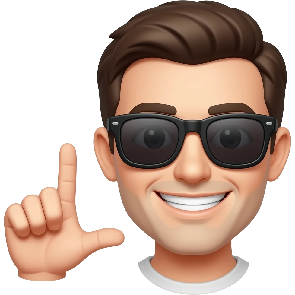 Can you please make a basic emoji face with sunglasses like this emoji 😎 But can you make it instead of a smile have a smirk like this 😏 and can you put this hand next to the face 🤙 emoji