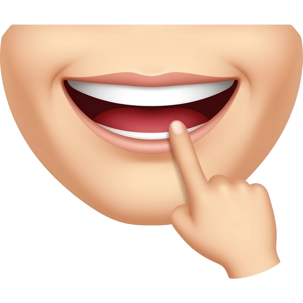 Smiling mouth with a finger on the bottom lips emoji