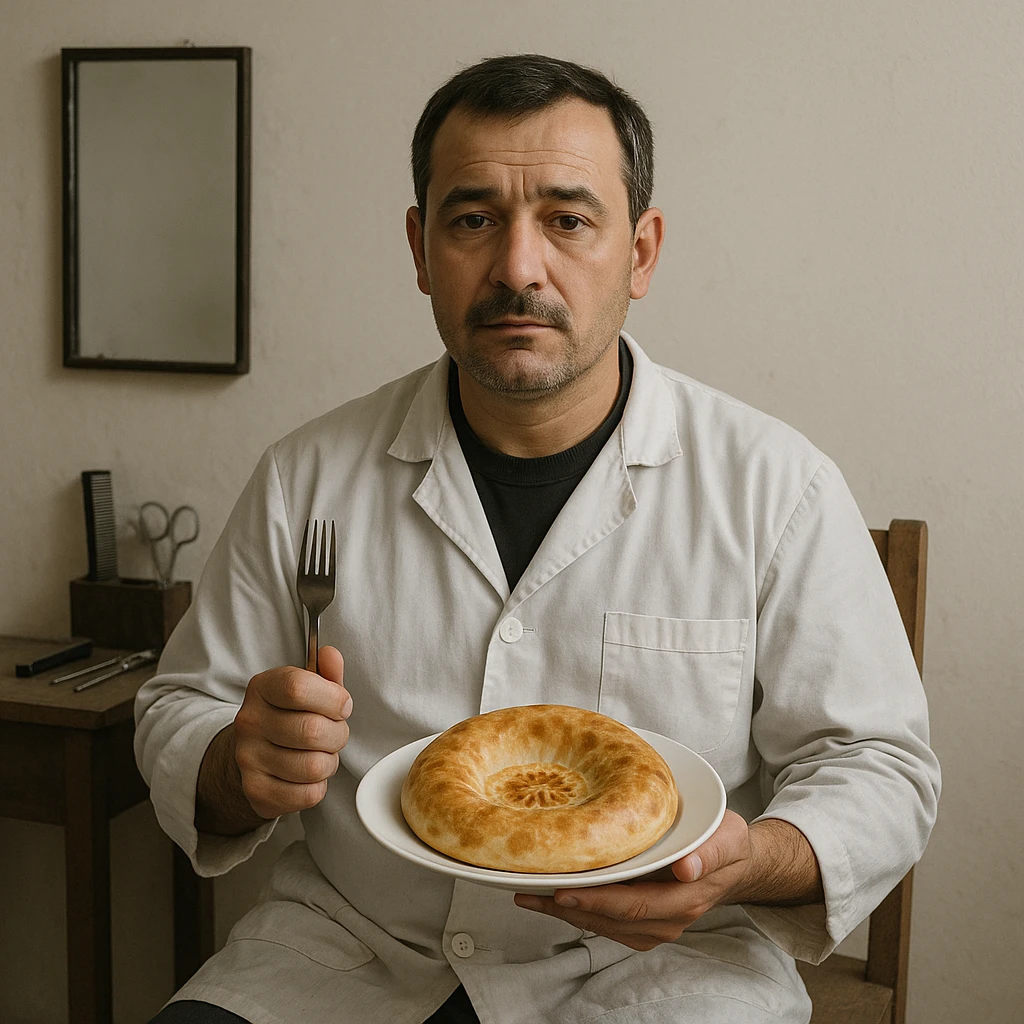 sartarosh xonada shunchaki tarelka v vilka ushlab utirsin tarelkada esa faqat uzbekcha non bulsin kayfiyati xam urtacha bulsin xursan bob ketmasin emoji