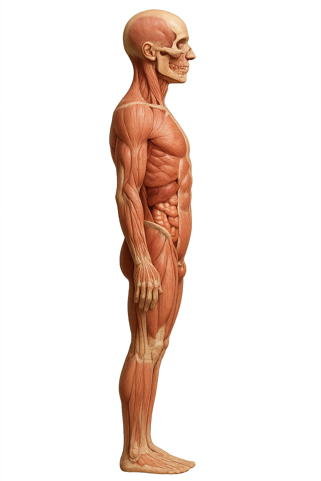 corpo umano anatomico di profilo realistico con schiena piatta, iperrealistico 4k emoji