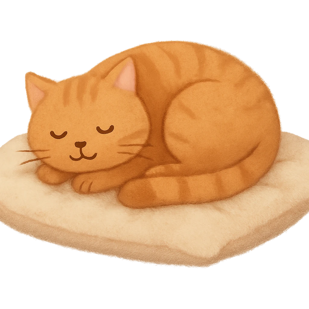 cozy cat curled up on a pillow, peaceful emoji