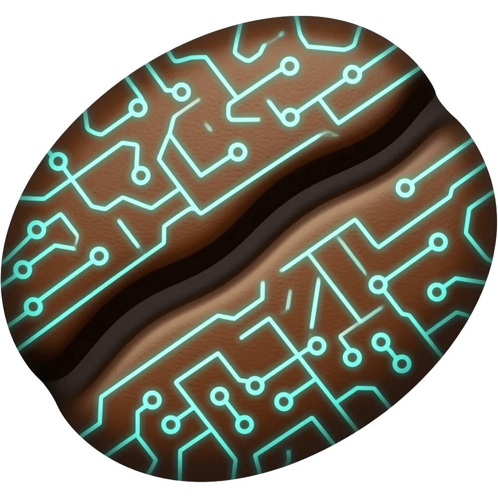 Neon coffee bean with circuit lines emoji