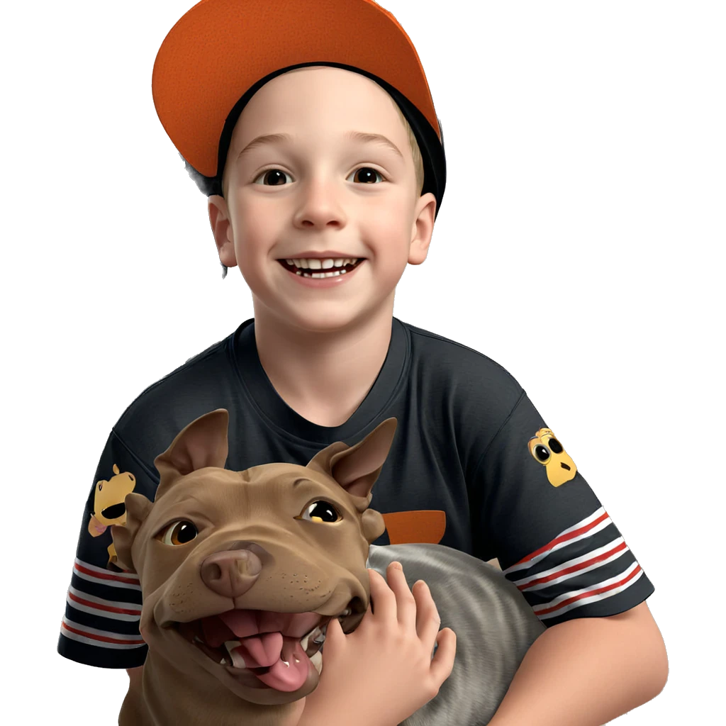 boy smiling with pet indoors emoji