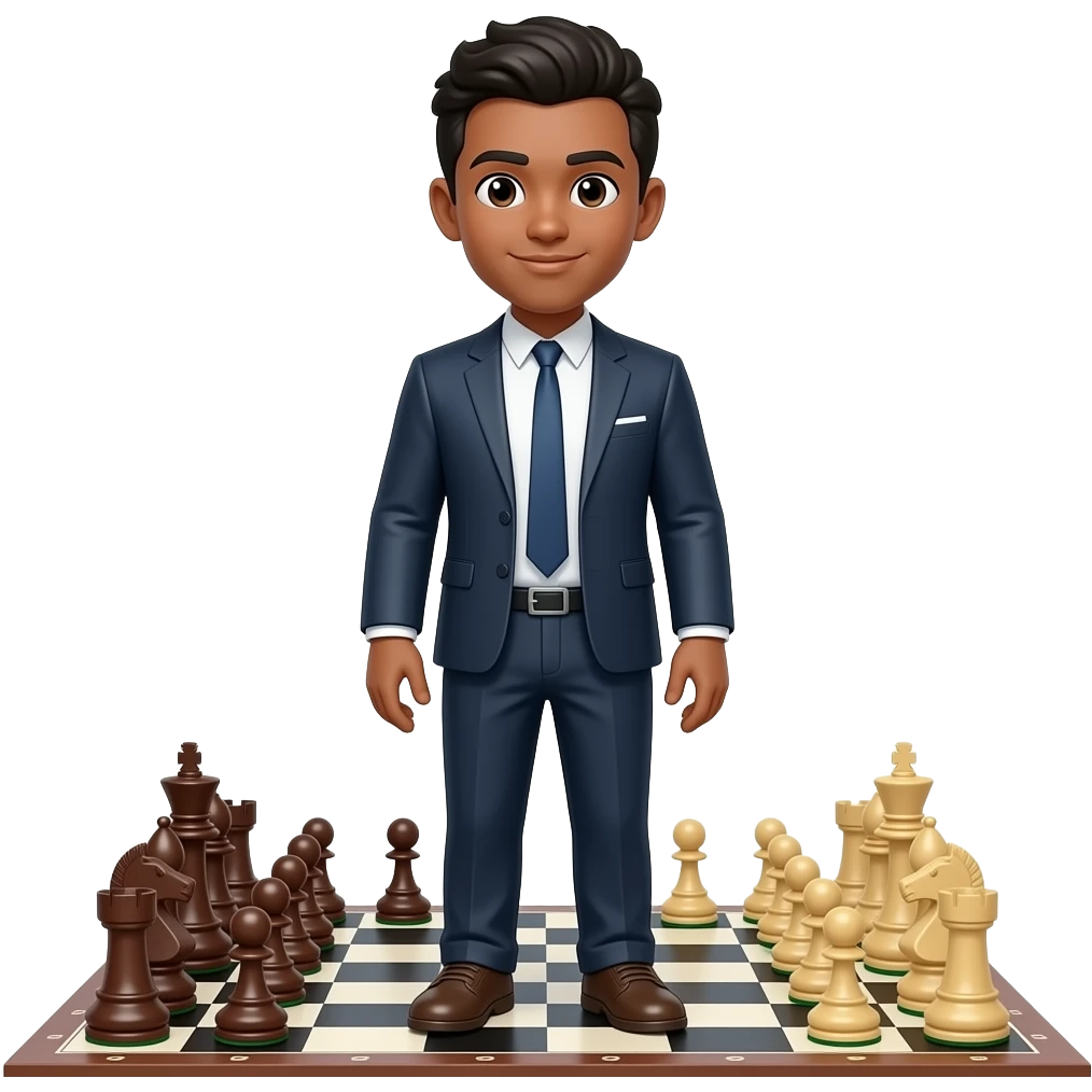 Black hair man chess emoji