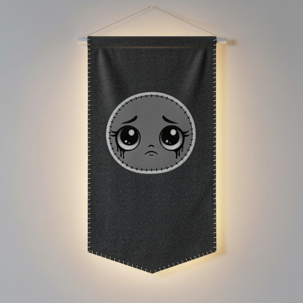 emo banner with stitched patch, cute, expressive, minimal emoji