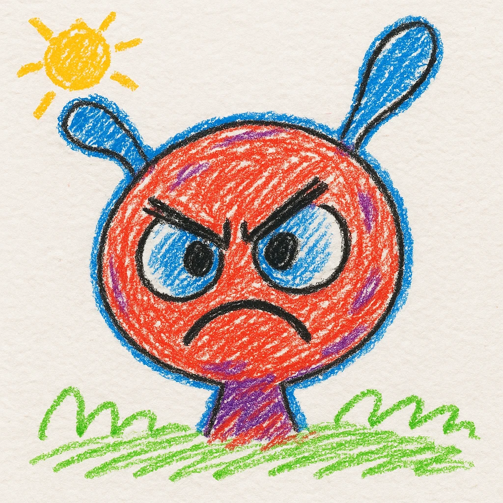 angry cute alien head, kid-friendly style emoji