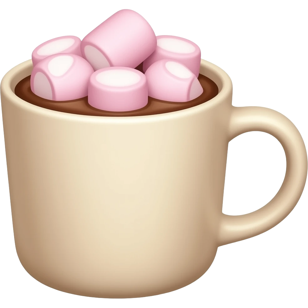 hot chocolate, beige tones, pink marshmallows emoji