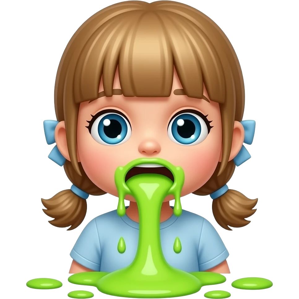 the little girl doll is vomiting neon green emoji