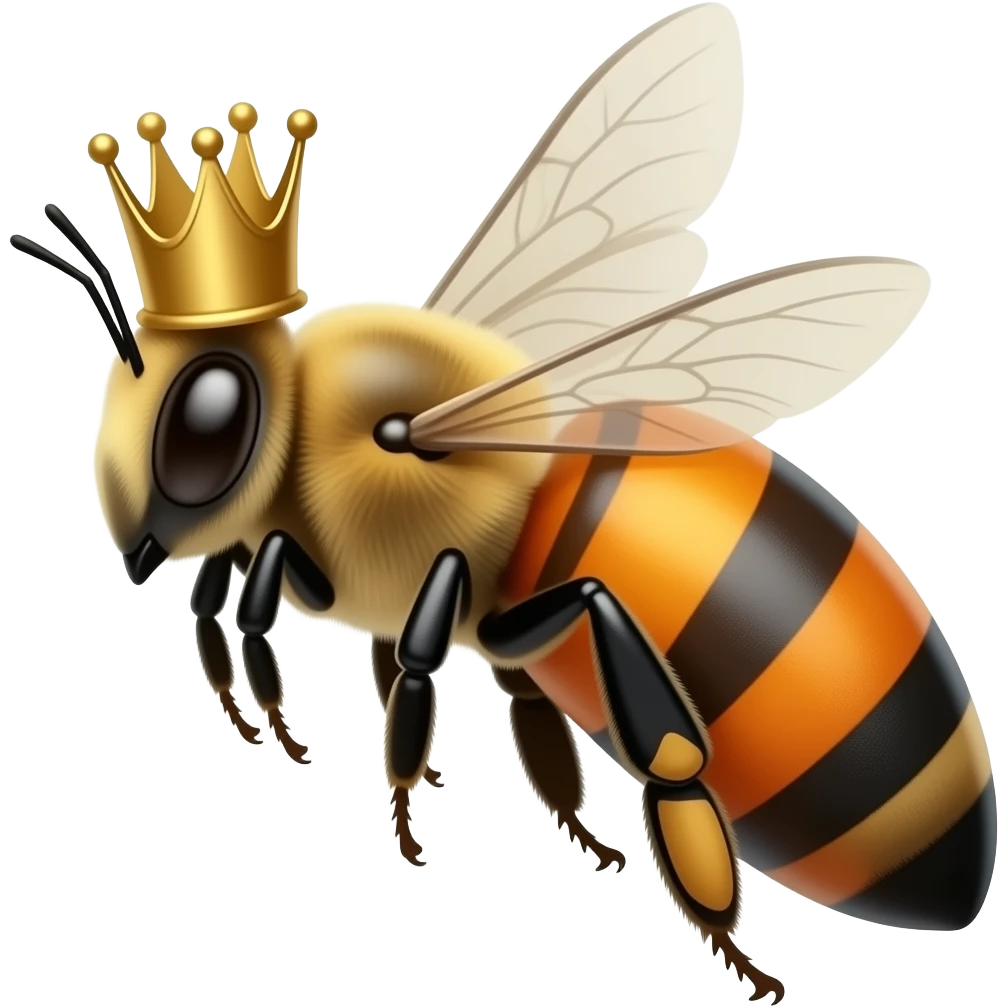 Queen honey bee with super long Orange abdomen and crown on the side emoji