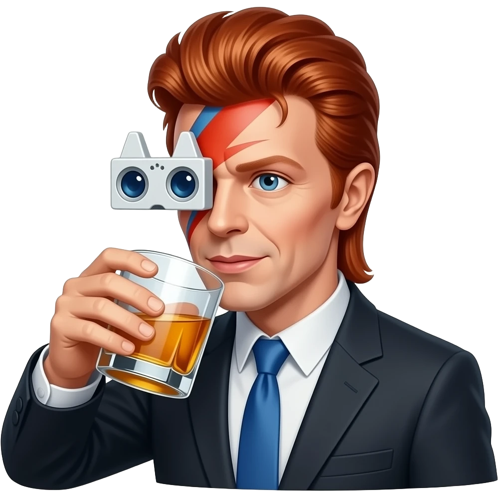 david bowie drinking whiskey while looking through view-master toy emoji
