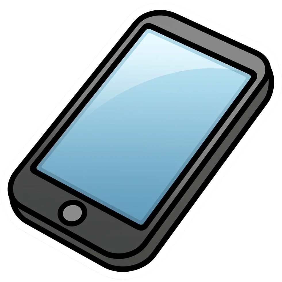 smartphone emoji, thick black outline, simple cartoon, sticker emoji