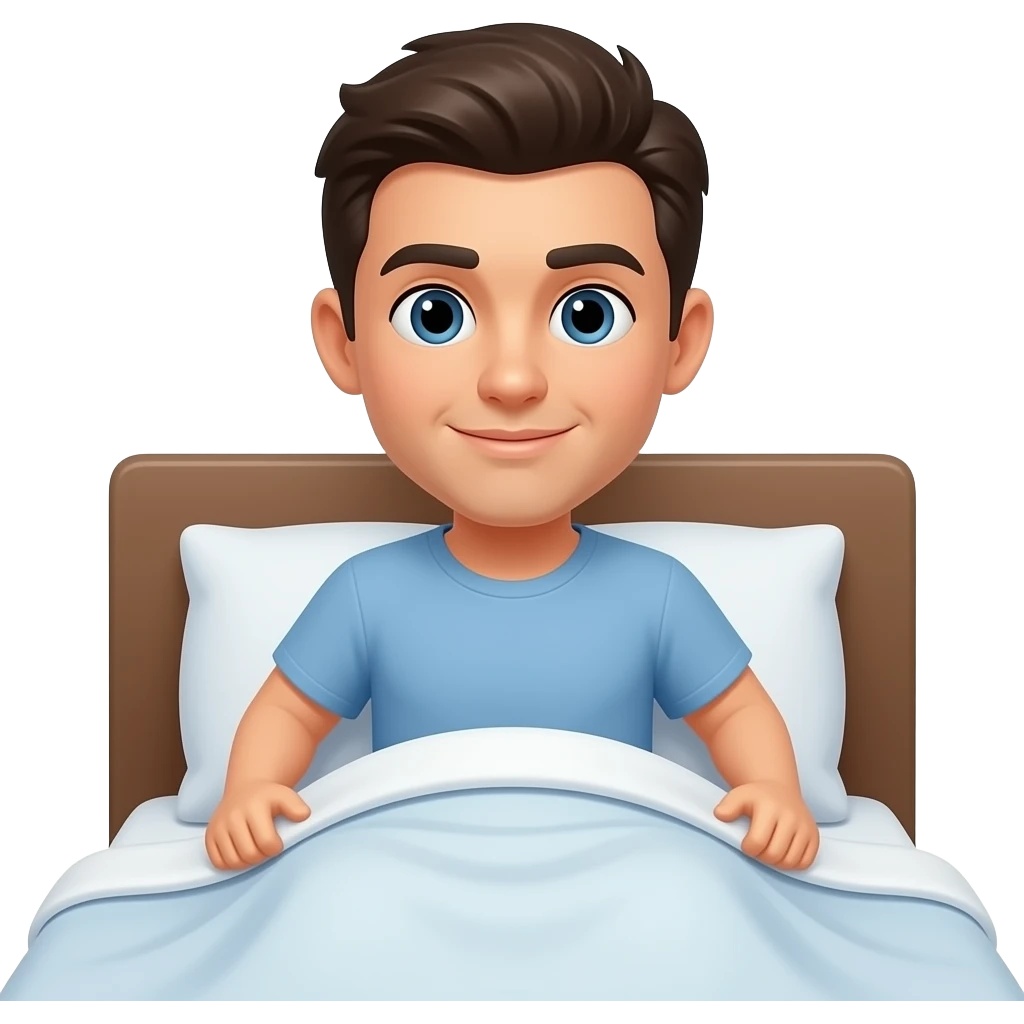 man and dark hair getting up in bed emoji style emoji