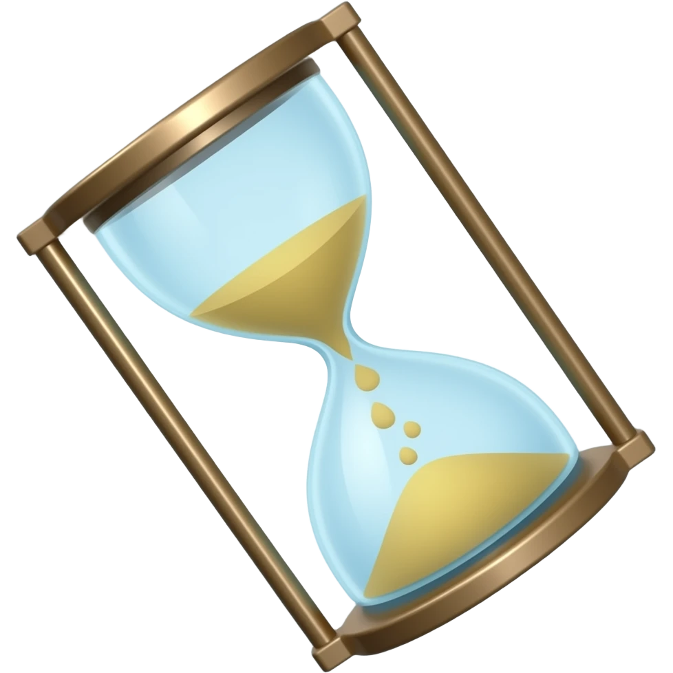 hourglass diagonally tilted with larger glass and show more sand than liquied and less base - circular icon copy/paste emoji