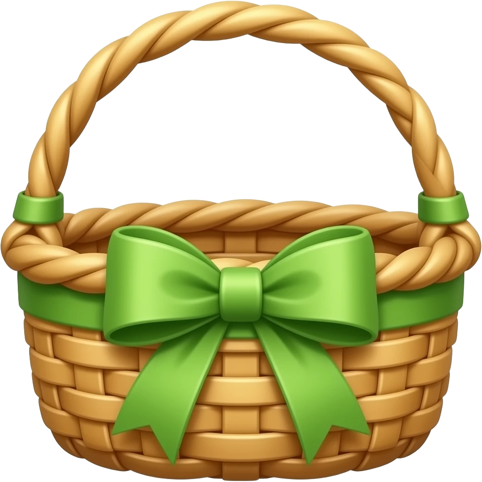 cute basket with green bow, 2d transparent bg emoji