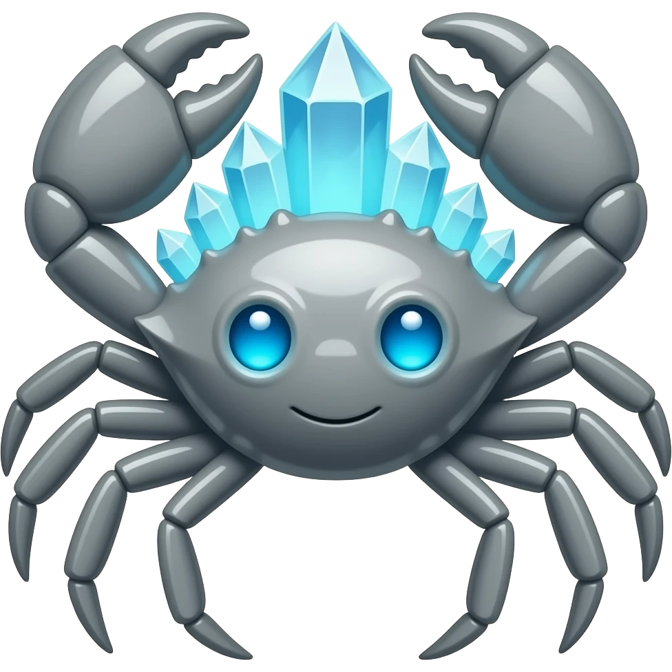 A Gray crab with crystals on its back with blue glowing eyes st 4 emoji