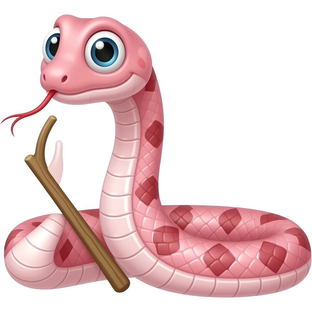 Pink snake useing a stick emoji