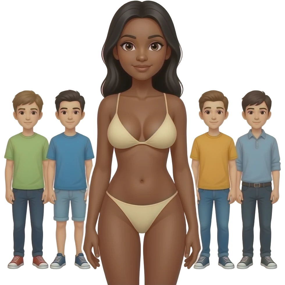 Naked black  tall girl with big boobs and tits and thighs standing infront of boys emoji