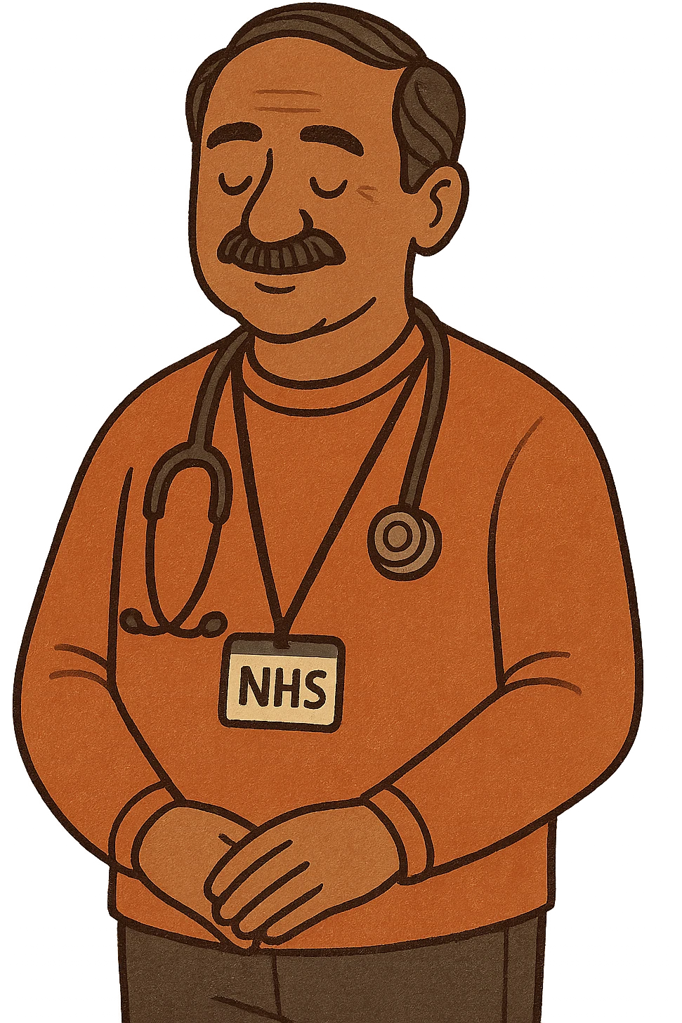 A caring middle aged indian male doctor with a stethoscope with a lanyard badge which reads 'NHS' He is standing emoji