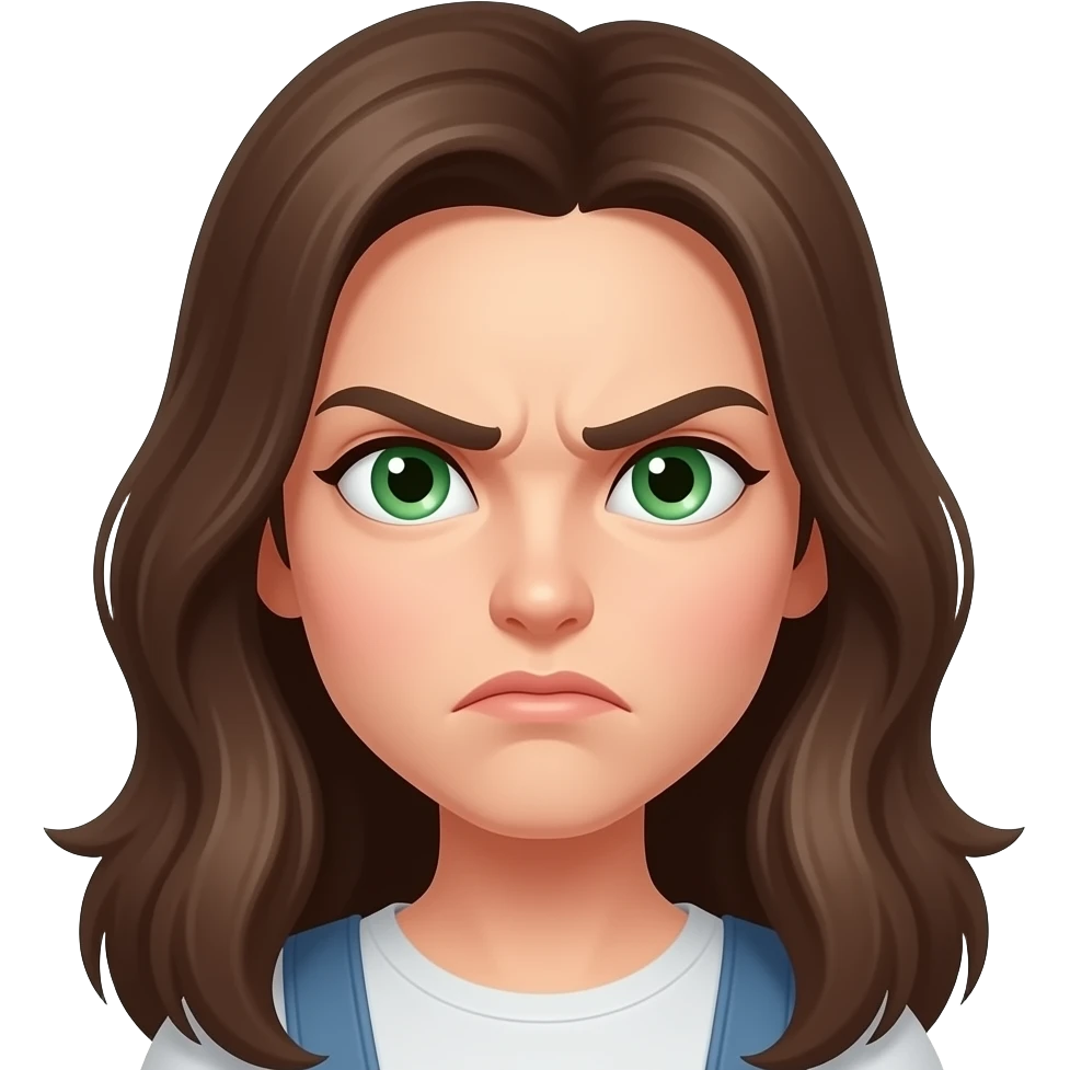 annoyed female face with very long hair and green eyes emoji