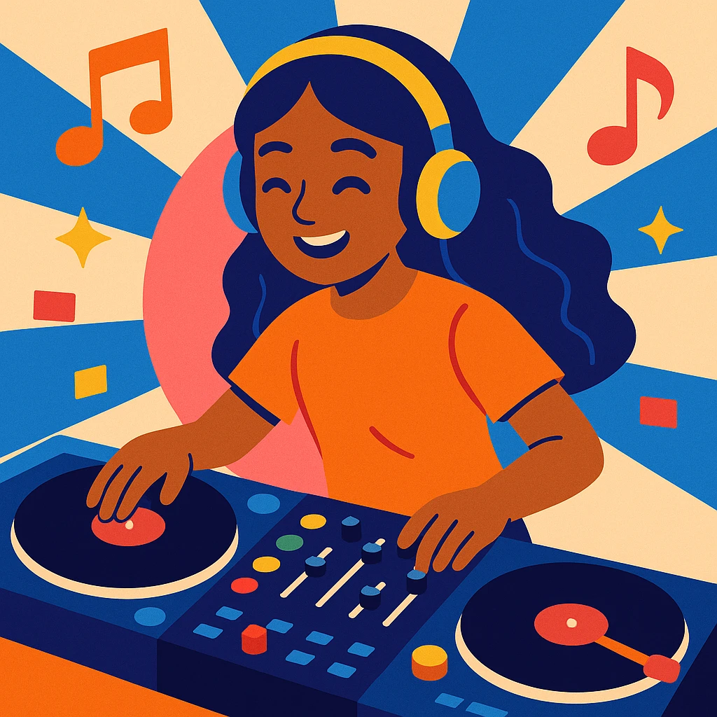 girl playing DJ set emoji