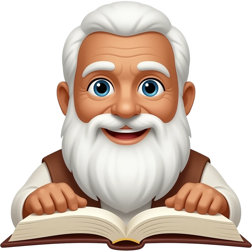 wise old man light brown skin white beard smile with Bible emoji