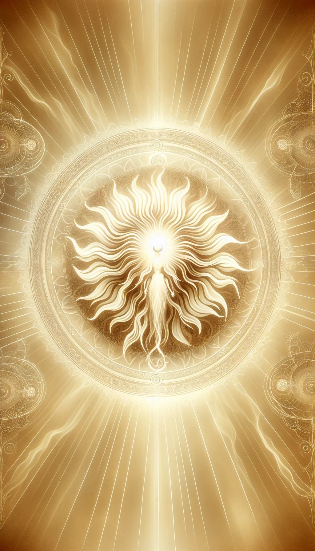 il sole è dio, sfondo mistico neutro chiaro, attorno al sole fluttua una magia mitologica, iperrealistico 4k emoji