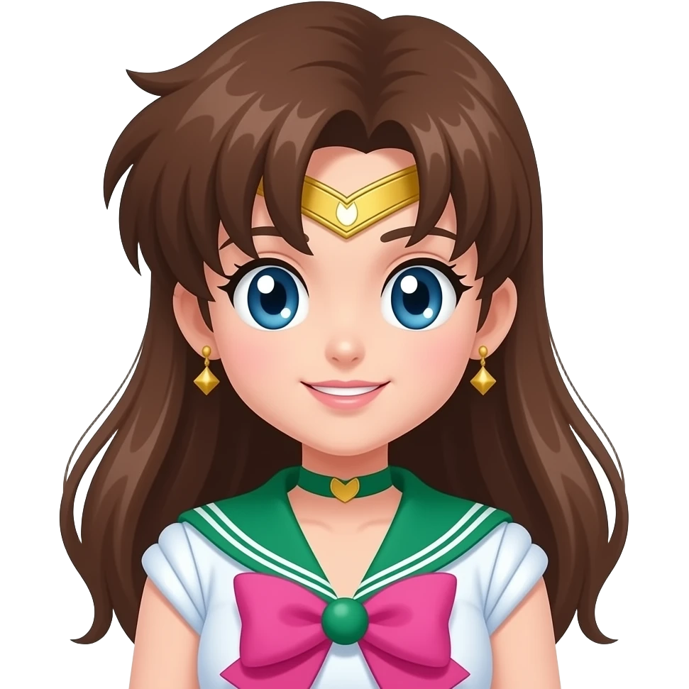 Sailor Jupiter brown hair green outfit pink bow emoji