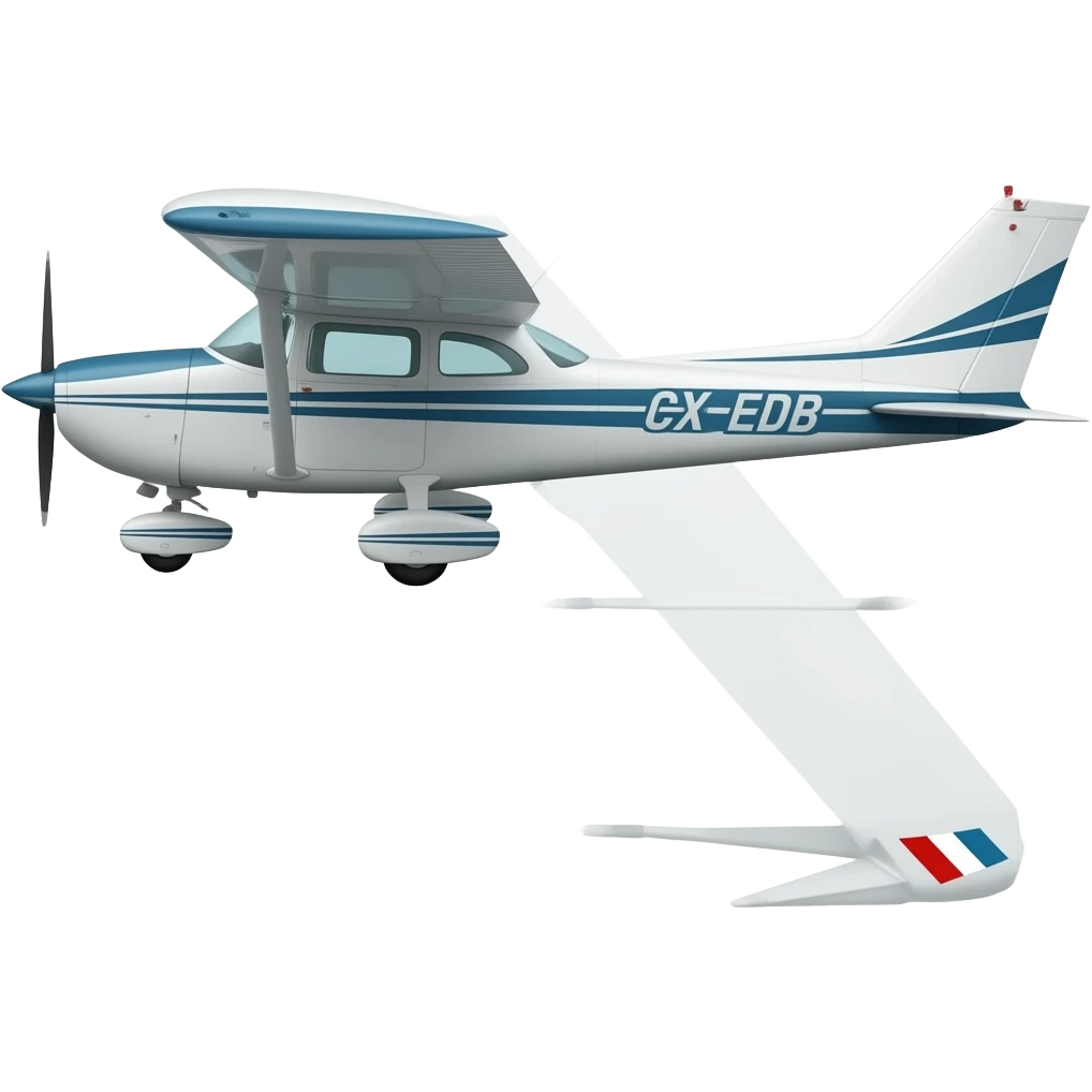 cessna 172 blanco con líneas azules claro y oscuro con la matrícula CX-EDB en el timón de dirección emoji