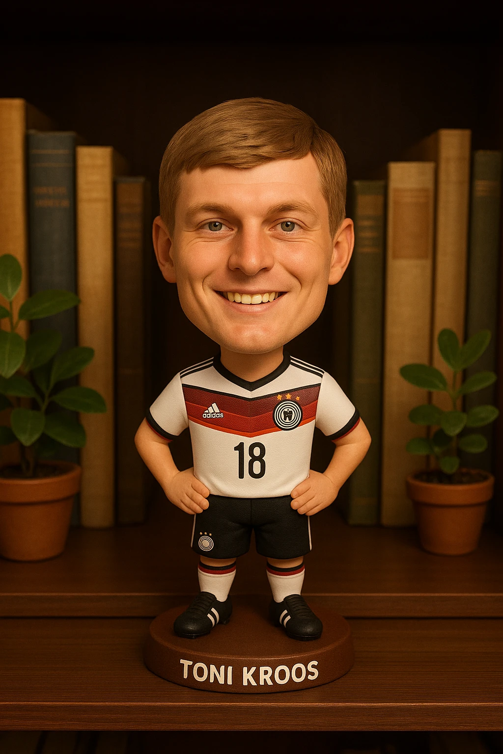 Toni Kroos, wearing the 2014 Germany national team jersey, looks straight at the crowd and smiles. emoji