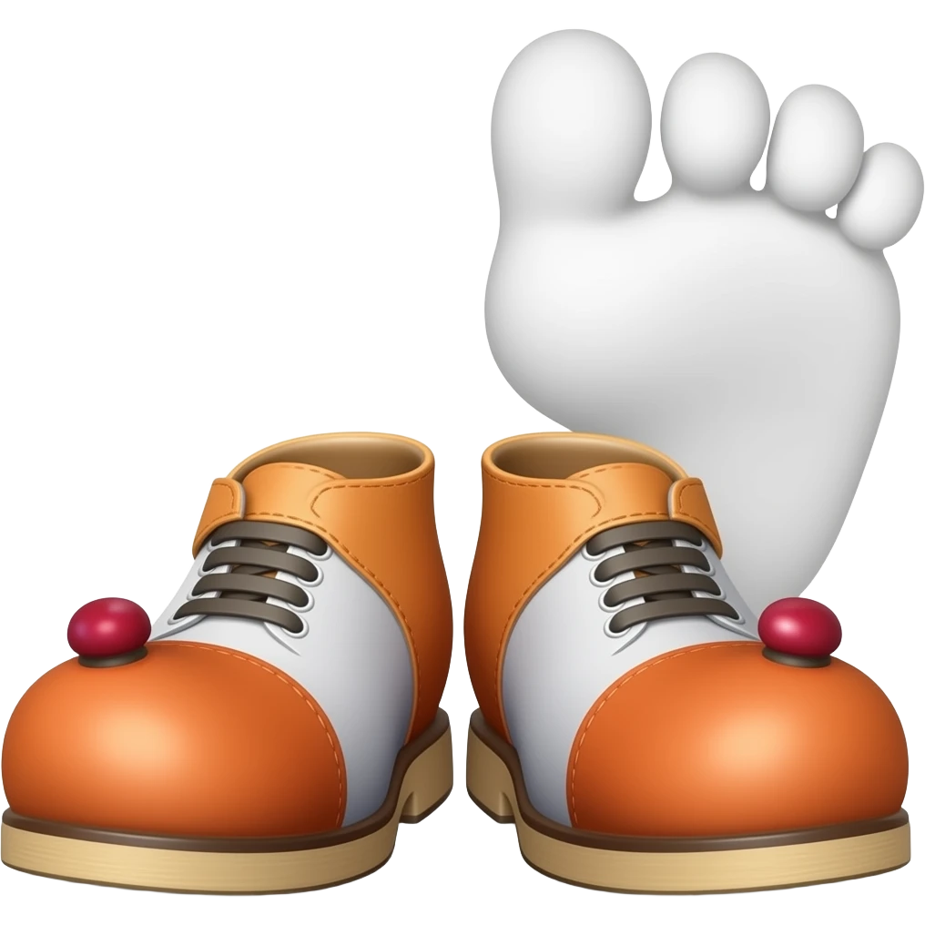 White toes with red toenails stick out of the front of clown shoes emoji