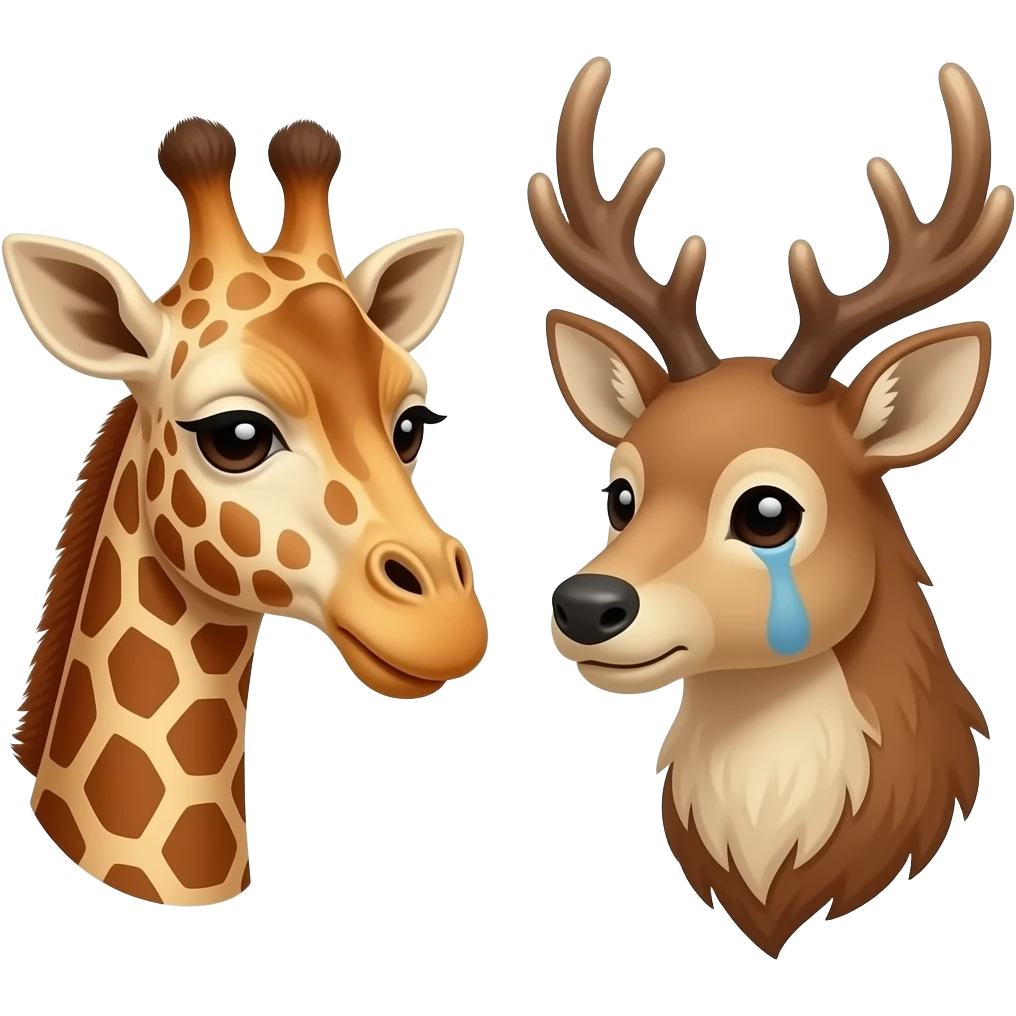 Einfacher Giraffenkopf traurig und Elchkopf traurig und schauen sich an emoji
