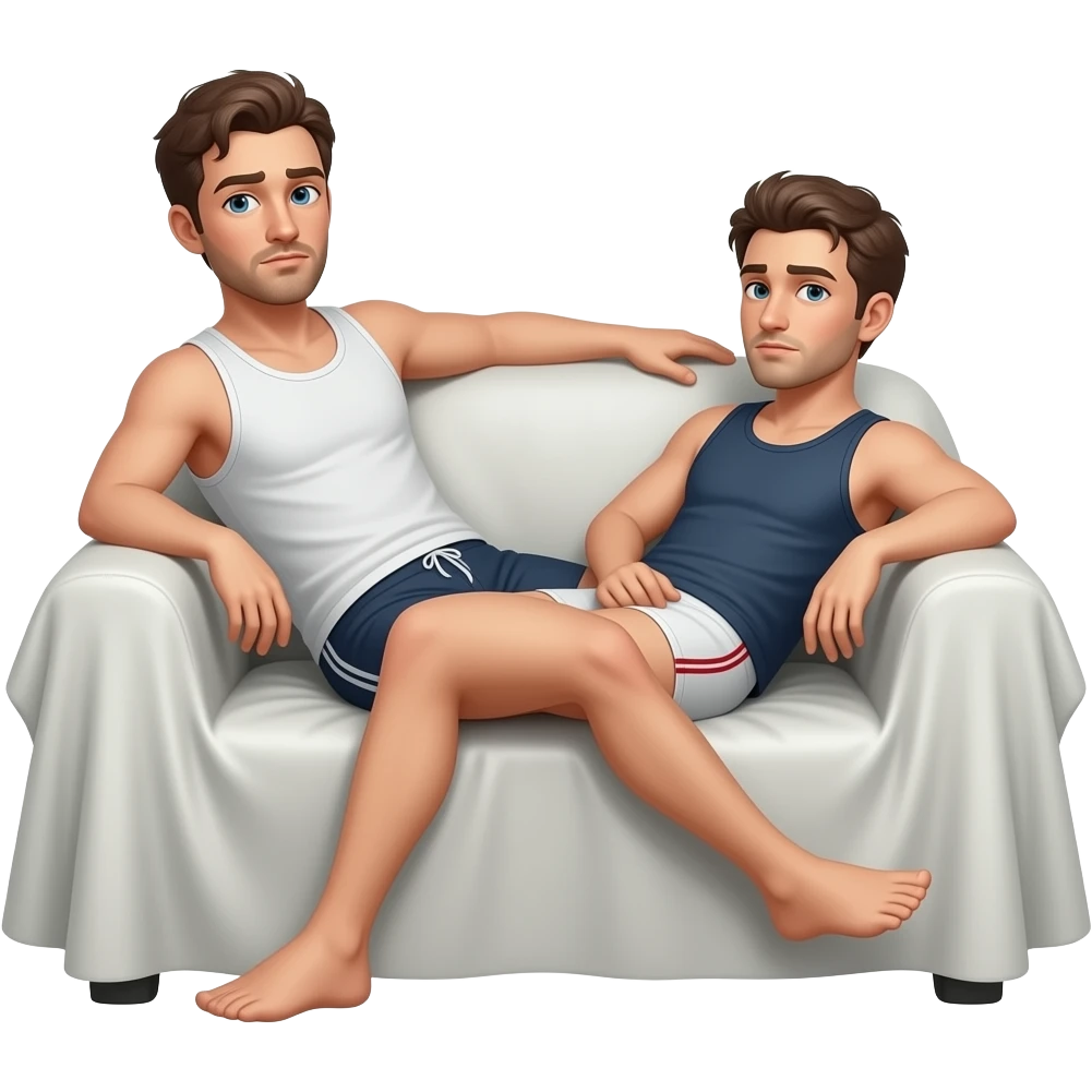 Erstelle ein emoji von einem ungepflegten Mann in tangtop und Unterhose faulenzen im Sessel, das Zimmer oder der Sessel ist verhüllt emoji