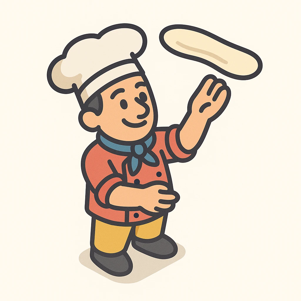 smiling Italian chef spinning pizza dough emoji