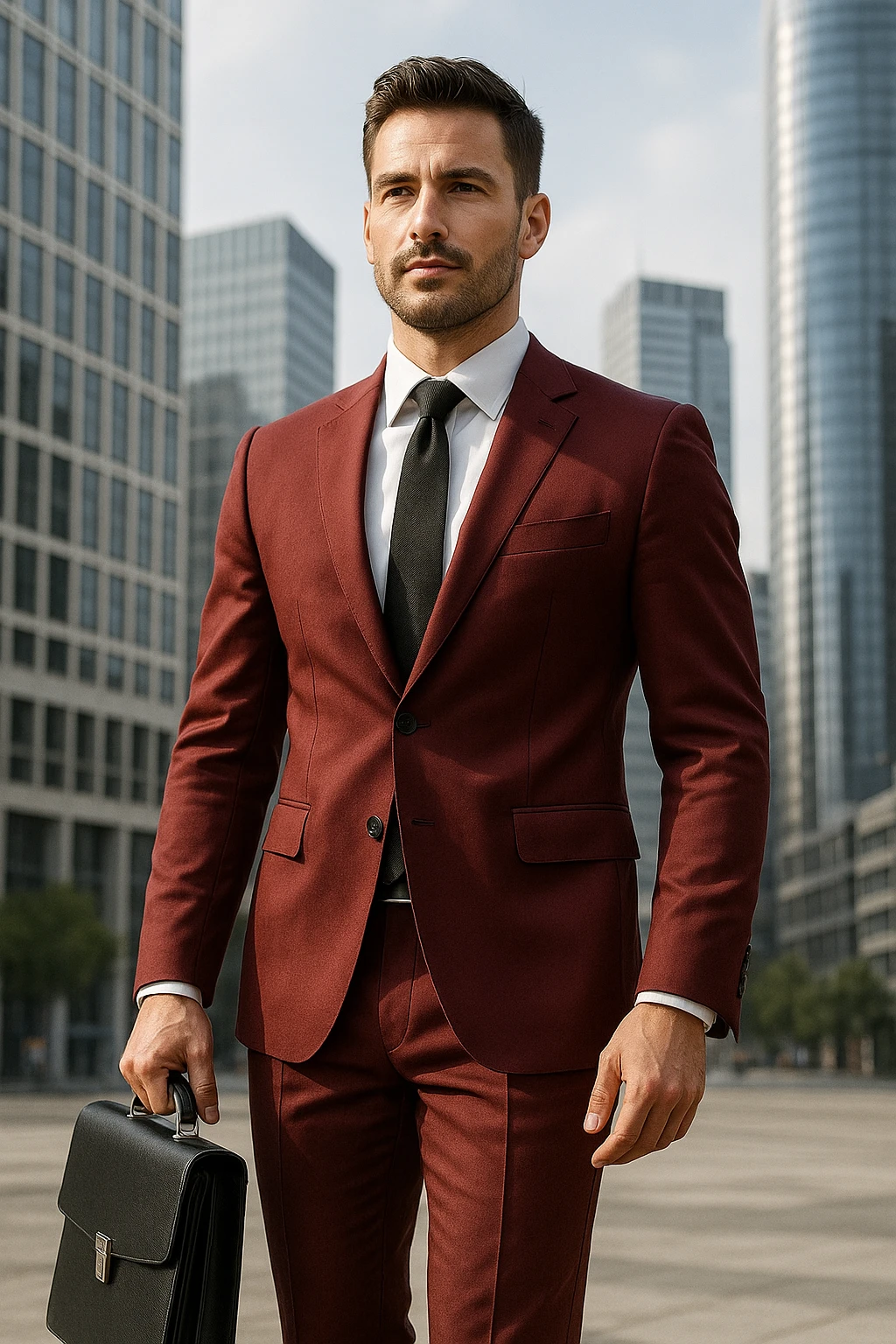 A businessman in a crimson suit with a briefcase emoji
