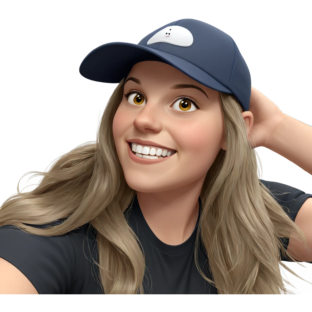 smiling girl in baseball cap emoji