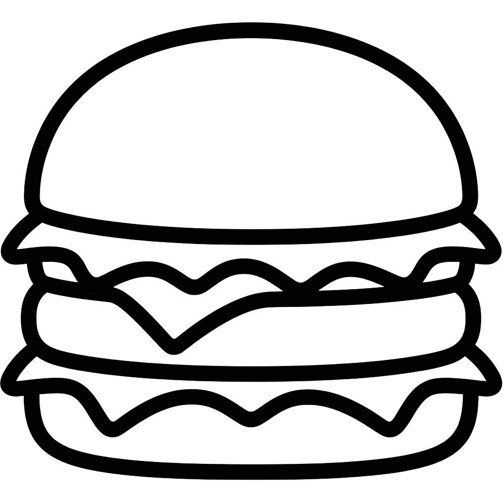 una hamburguesa que se vea solo el contorno en negro y lo demas no se vea, que se deduzca que es una burguer,quitale el blanco del emoji emoji