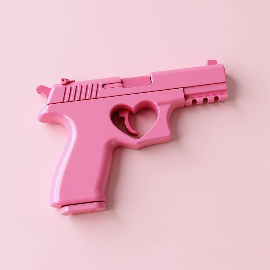 photorealistic pink pistol with a heart-shaped barrel opening, modern design, on a neutral background emoji