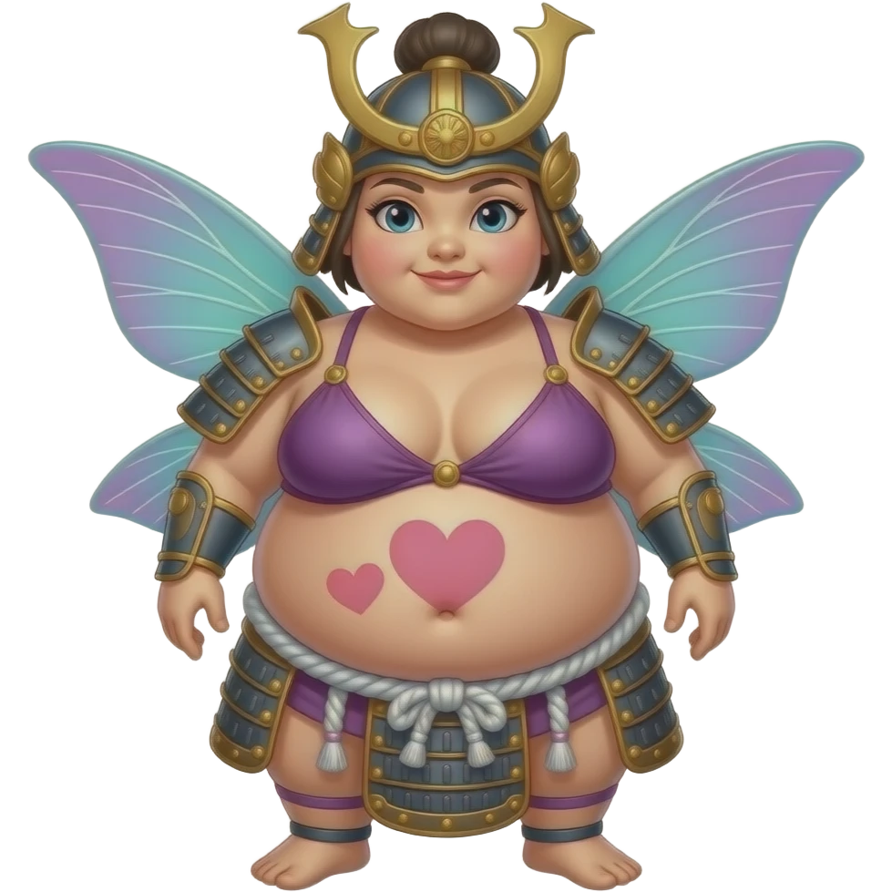 A fairy sumo warrior,with big bloated belly,draws love hearts on her bellybutton. emoji