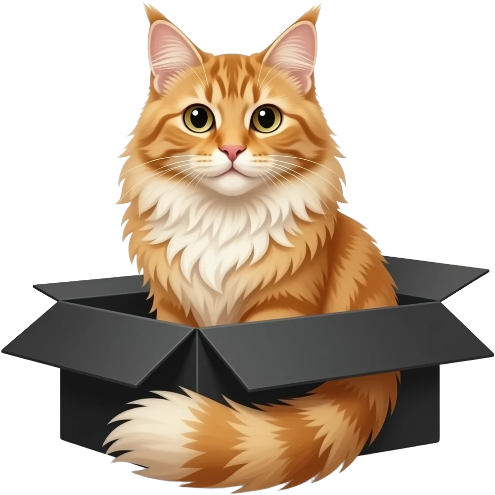 orange maine cat sitting elegantly in a black box, no tail visible emoji