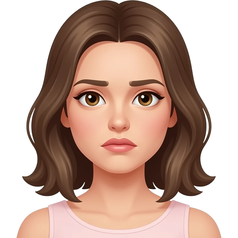 aesthetic emoji girl, indessition expression, trendy nail art, soft pink and nude tones, minimal makeup, clean background, soft lighting, girly aesthetic, 3D emoji style, high detail emoji