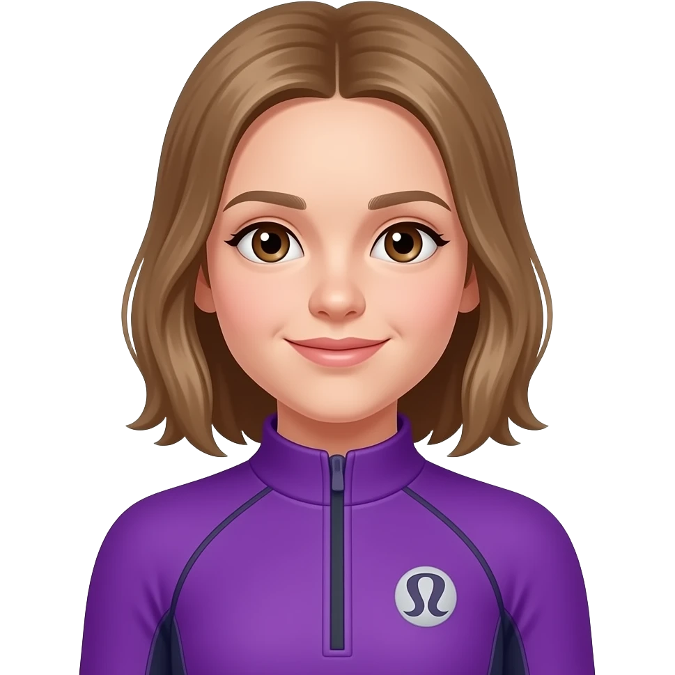 a 13 year old girl with light brown  hair brown eyes Lululemon purple scuba emoji